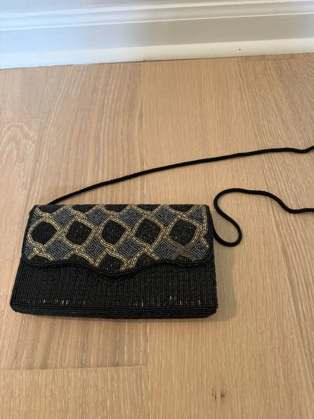 Bechamel Beaded Geometric Evening Clutch Bag Purse Vintage Black
